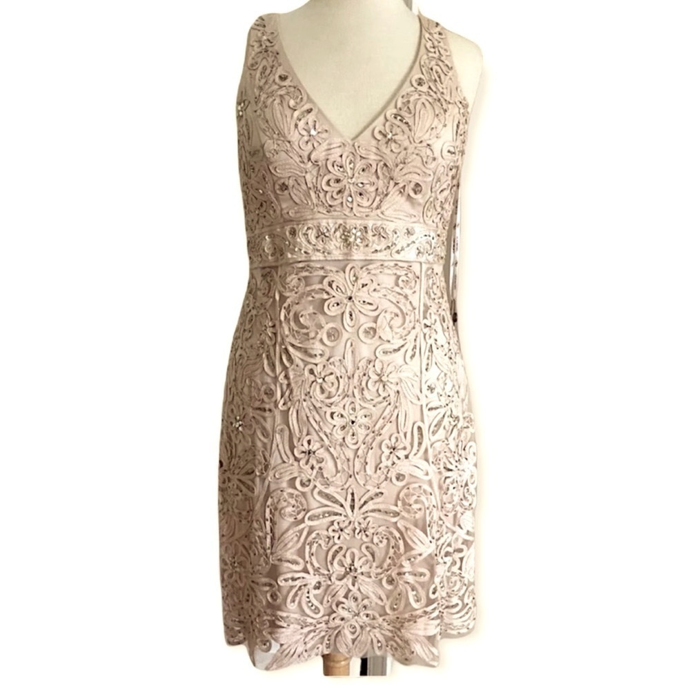 SUE WONG 8 Champagne Beige Nude Beaded Embroidered Cocktail Formal dress - Picture 5 of 16